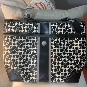 Coach Monogram Black and Cream Tote